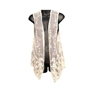 Nabee Lace Vest Crochet Open Front Cottagecore Boho Festival Size Small
